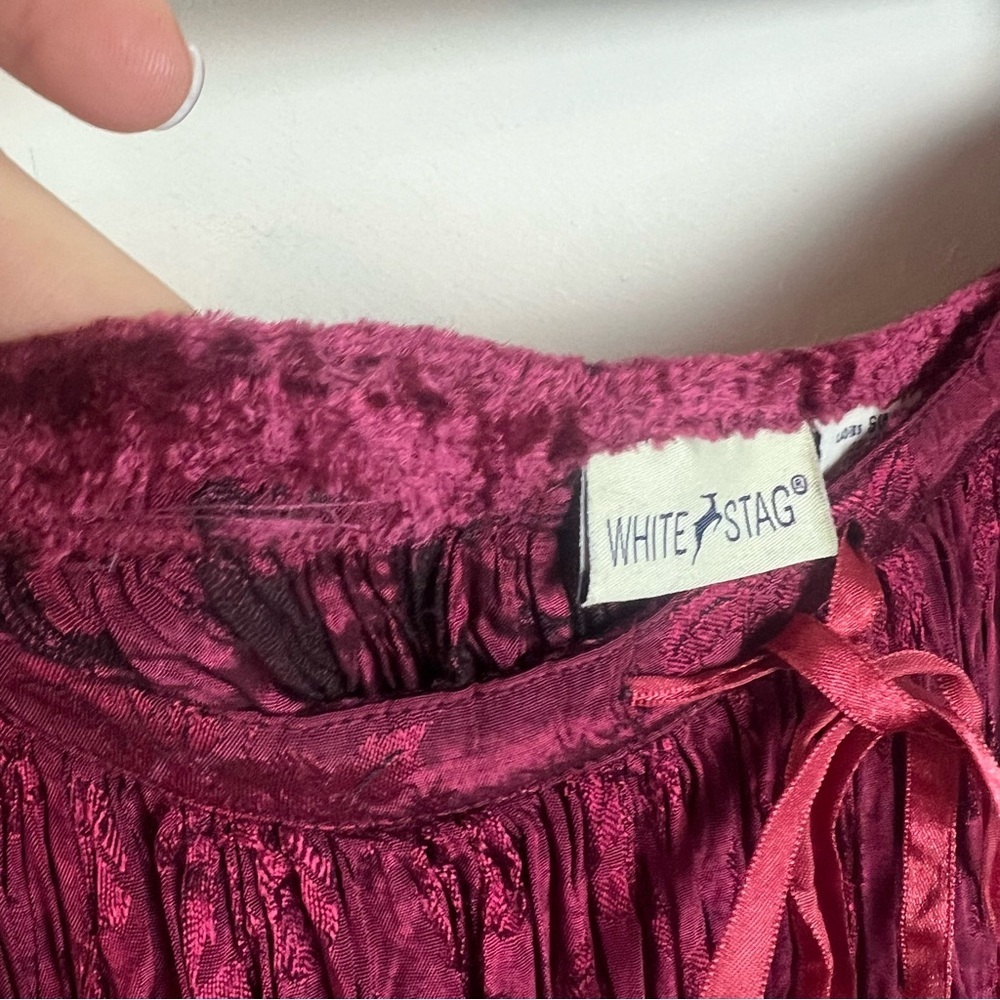Vintage Burgundy Dark Floral Jacquard Broomstick Skirt Maxi Small Crinkle Gothic - Picture 9 of 10